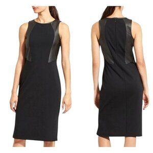 Athleta Black Night On The Town Ponte Faux Leather Sleeveless Dress Size Medium